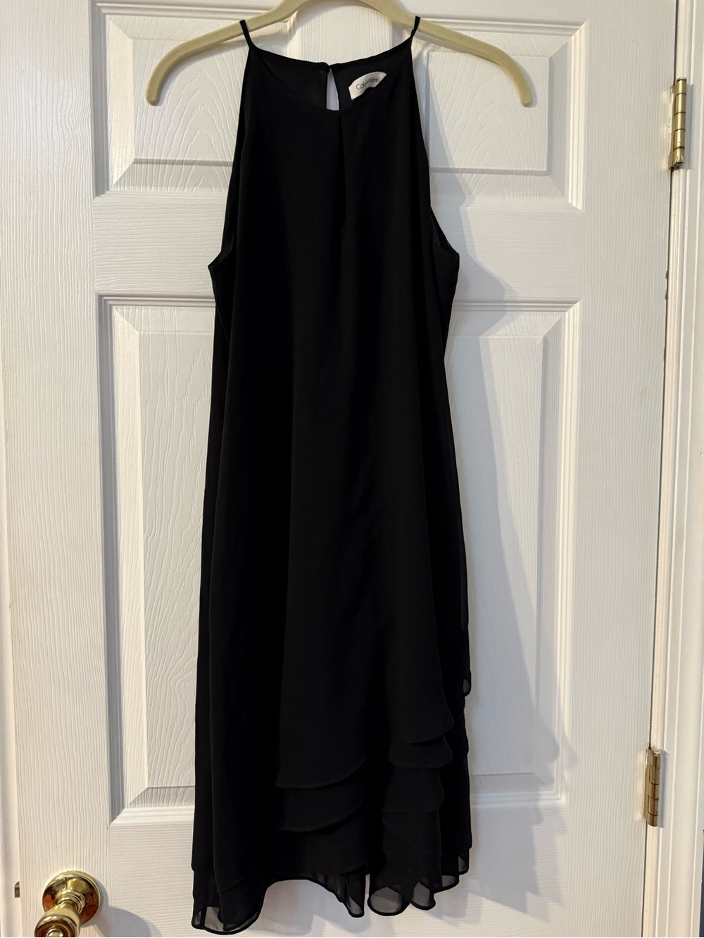 Calvin Klein Black High-Neck Layered Hem Dress